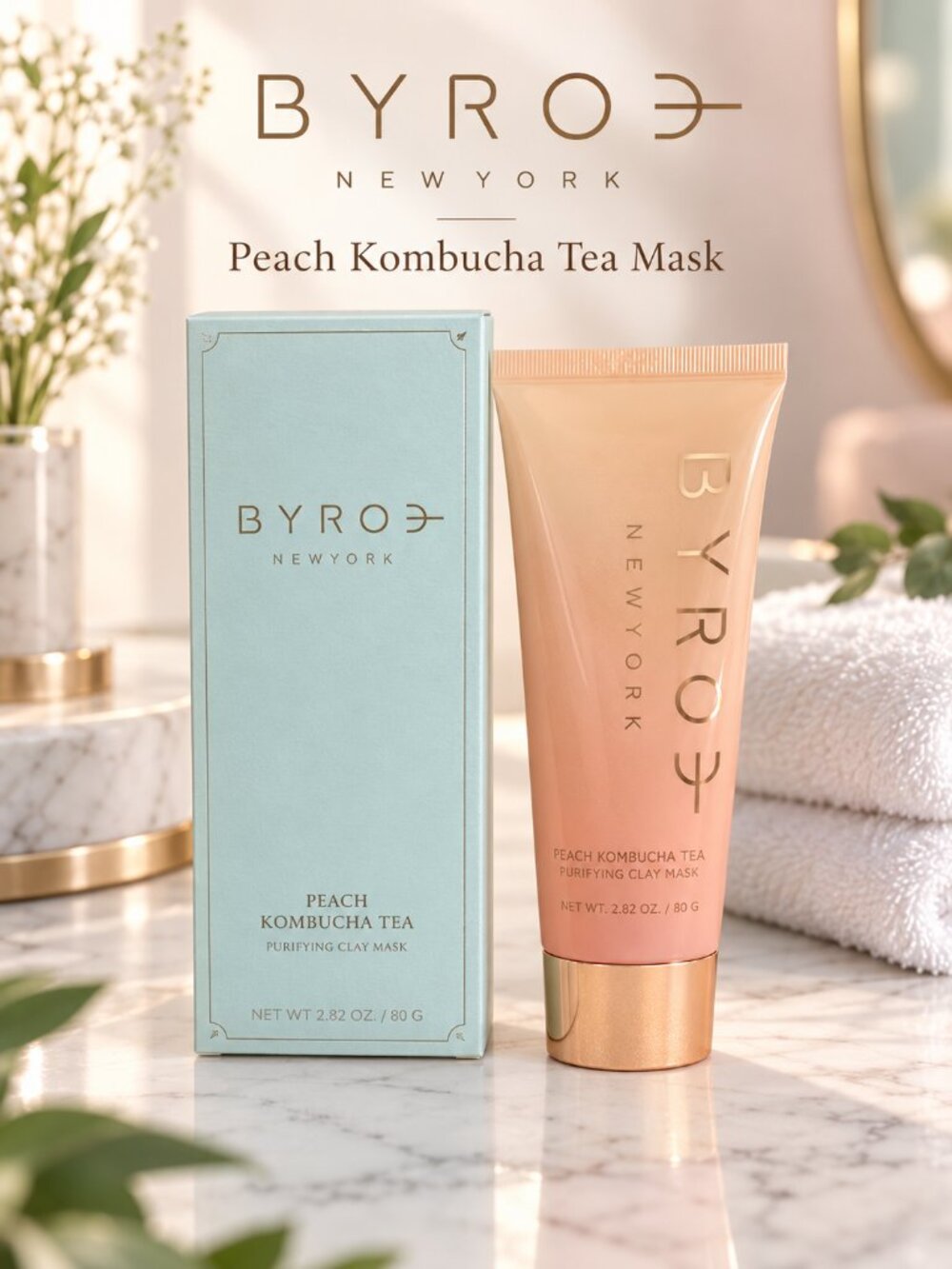 BYROE Peach Kombucha Tea Purifying Clay Mask 80g FULL SIZE